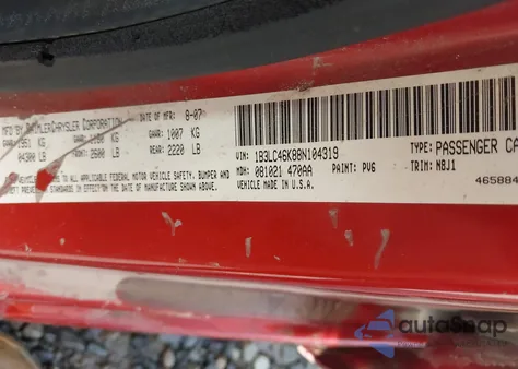 2008 Dodge Avenger Se z USA, uszkodzony, nr VIN 1B3LC46K88N104319